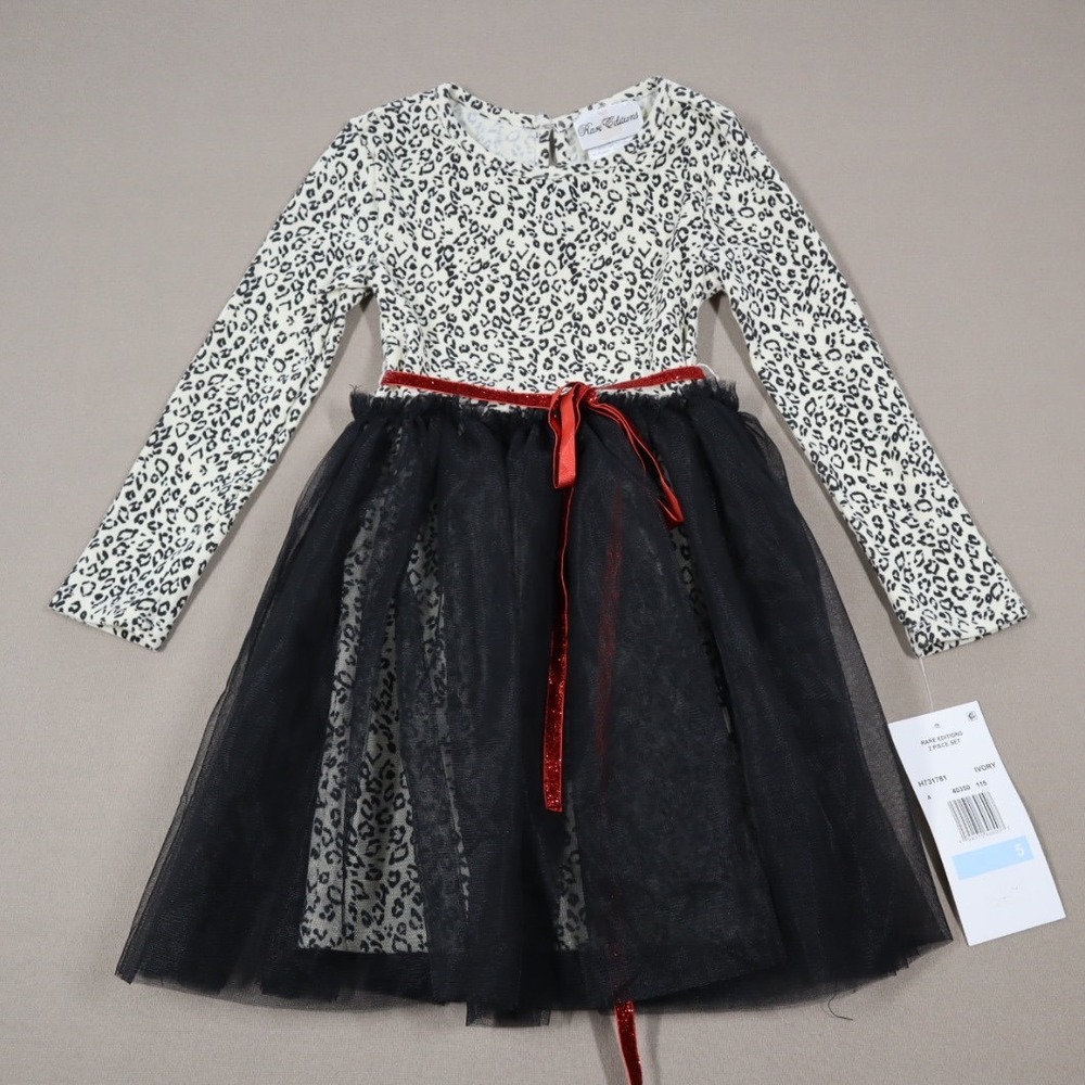 Rare Editions Little Girls Cheetah Print Knit Bodycon Dress with Mesh Tutu -5